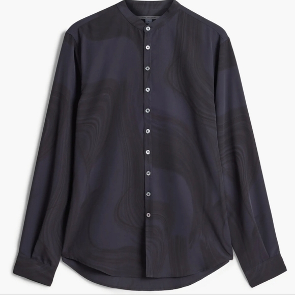 Estill Swirl Print Band Collar ShirtJohn Varvatos - Picture 4 of 9